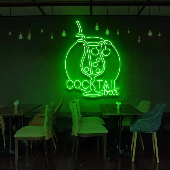 Sophisticated Cocktail Bar Neon Sign Design and Modern Script for Stylish Bar and Restaurant Decor