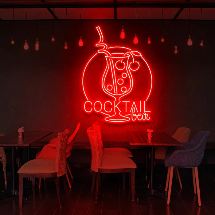 Sophisticated Cocktail Bar Neon Sign Design and Modern Script for Stylish Bar and Restaurant Decor