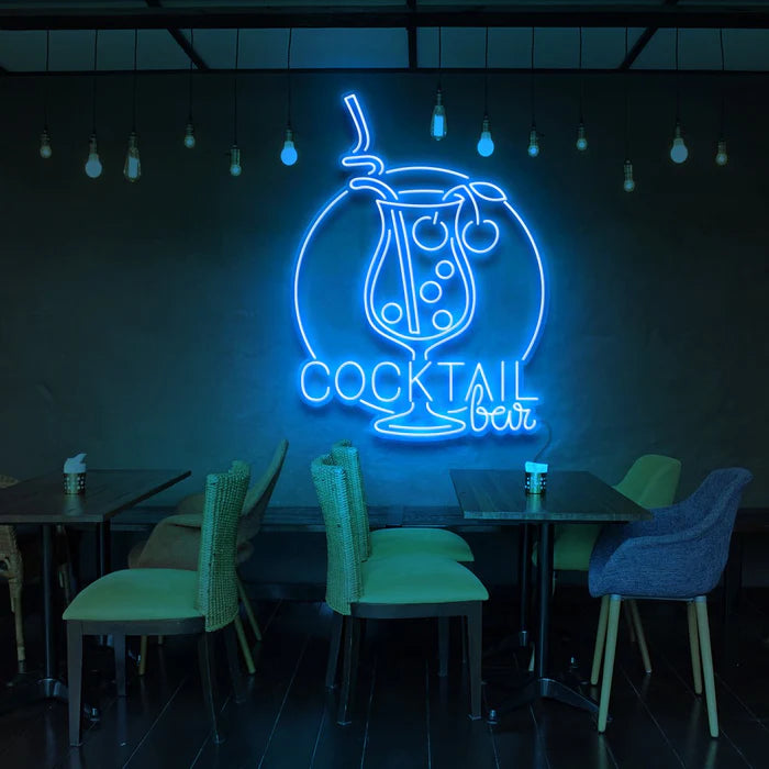 Sophisticated Cocktail Bar Neon Sign Design and Modern Script for Stylish Bar and Restaurant Decor