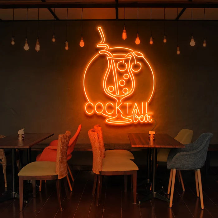 Sophisticated Cocktail Bar Neon Sign Design and Modern Script for Stylish Bar and Restaurant Decor