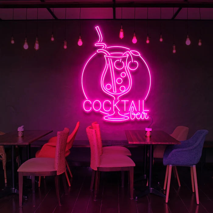 Sophisticated Cocktail Bar Neon Sign Design and Modern Script for Stylish Bar and Restaurant Decor