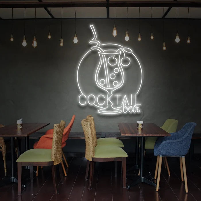 Sophisticated Cocktail Bar Neon Sign Design and Modern Script for Stylish Bar and Restaurant Decor