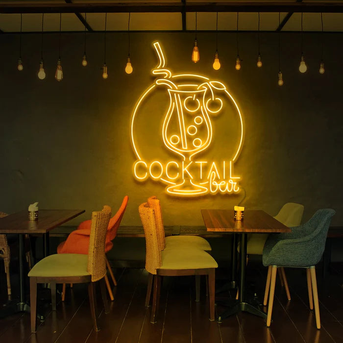 Sophisticated Cocktail Bar Neon Sign Design and Modern Script for Stylish Bar and Restaurant Decor