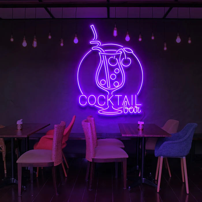 Sophisticated Cocktail Bar Neon Sign Design and Modern Script for Stylish Bar and Restaurant Decor