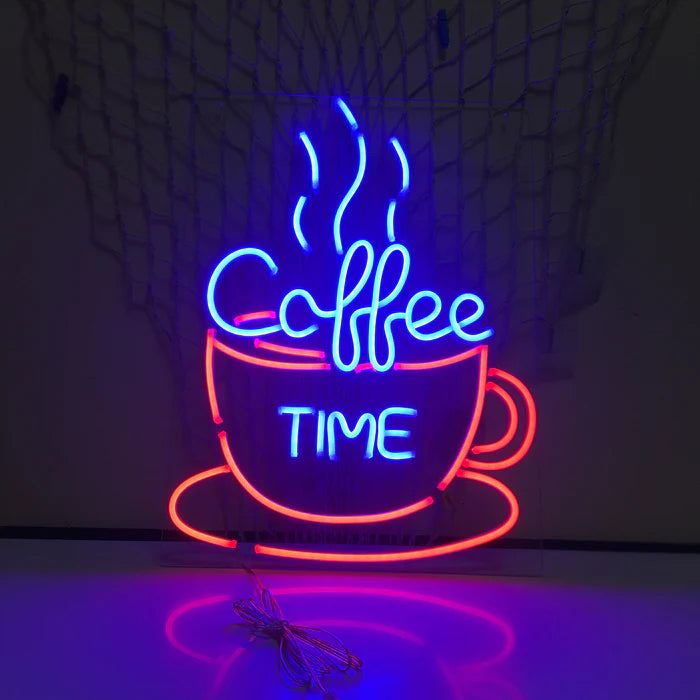 Inviting Glow Coffee Time Neon Sign Bright Blue and Orange Lights for Cafés and Kitchen