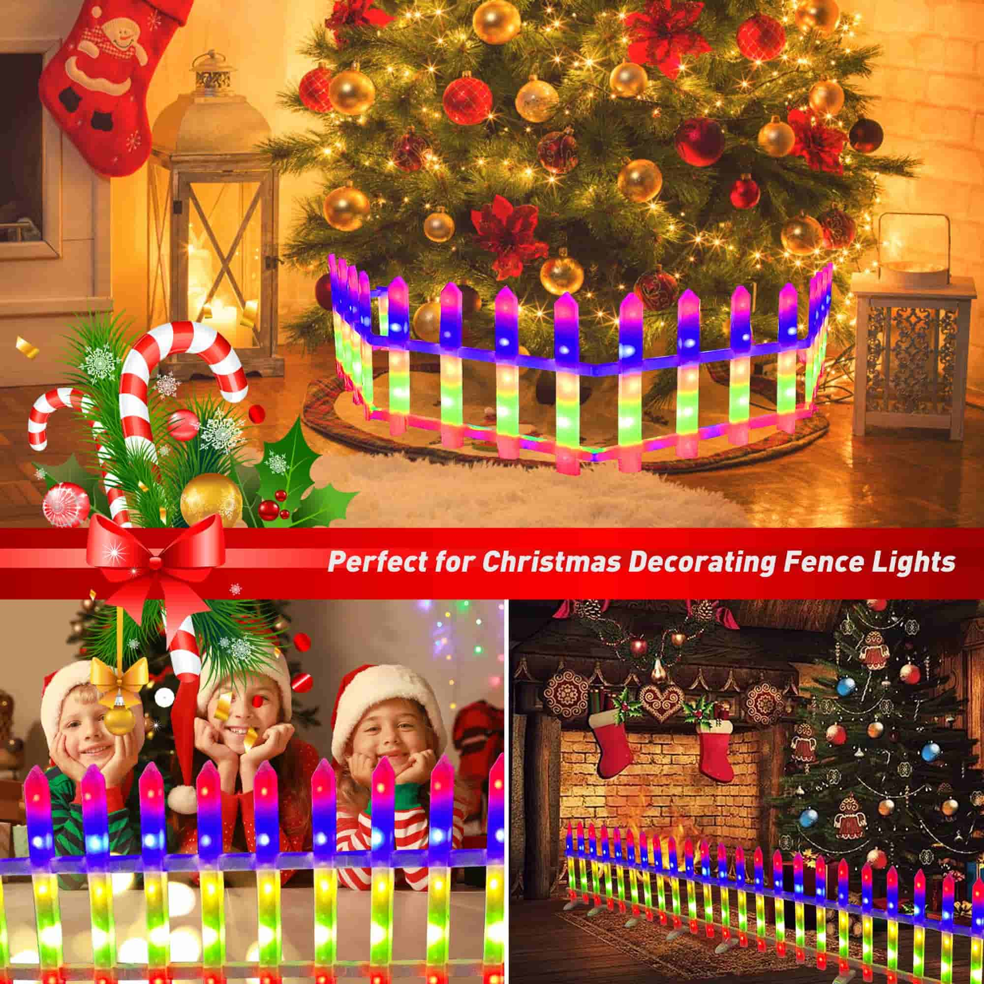 8 Pack Fence Garden Lights, Outdoor Decoration Fence with Remote Control, Decorative Lights with Plug-in Power Supply, Suitable for Sidewalk, Courtyard, Backyard, Lawn Landscape (Color-Changing).Christmas Lights Series.