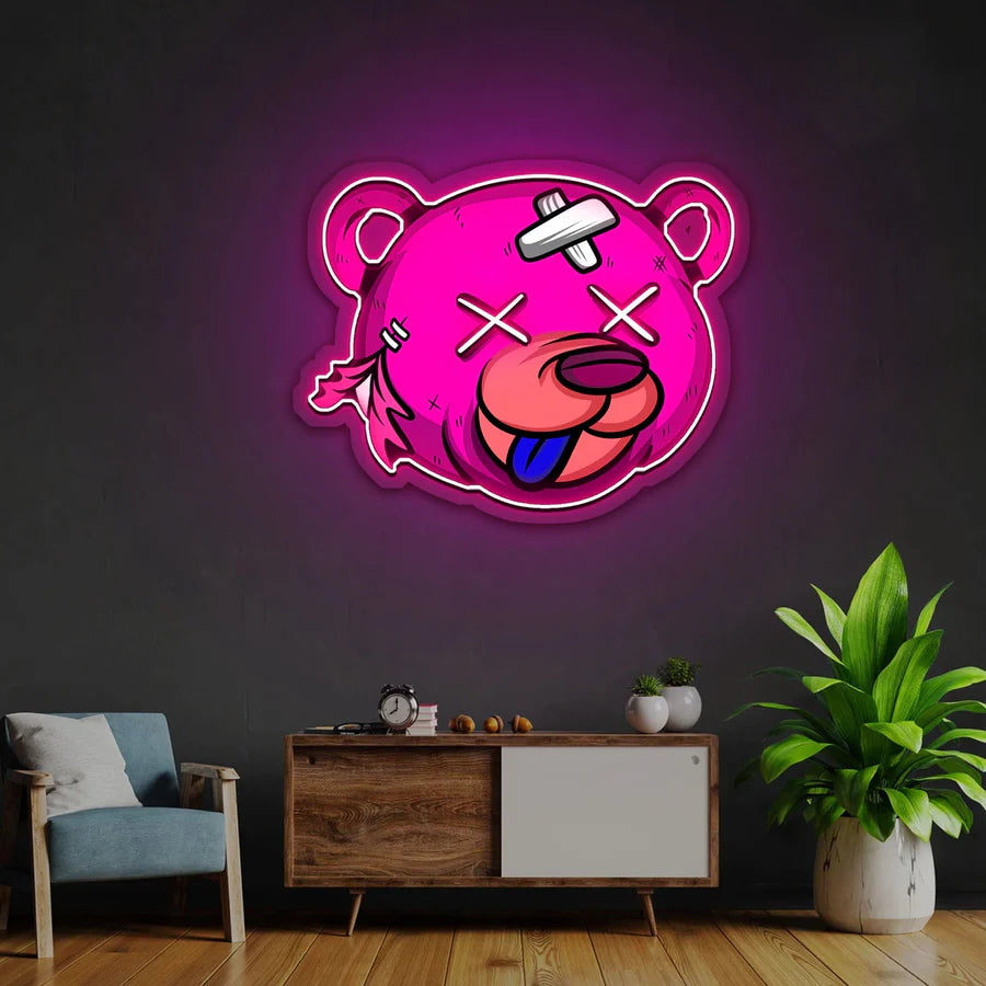 Cartoon Bear Neon Sign Quirky Design in Bright Pink for Game Rooms Studios Man Caves Entertainment Areas