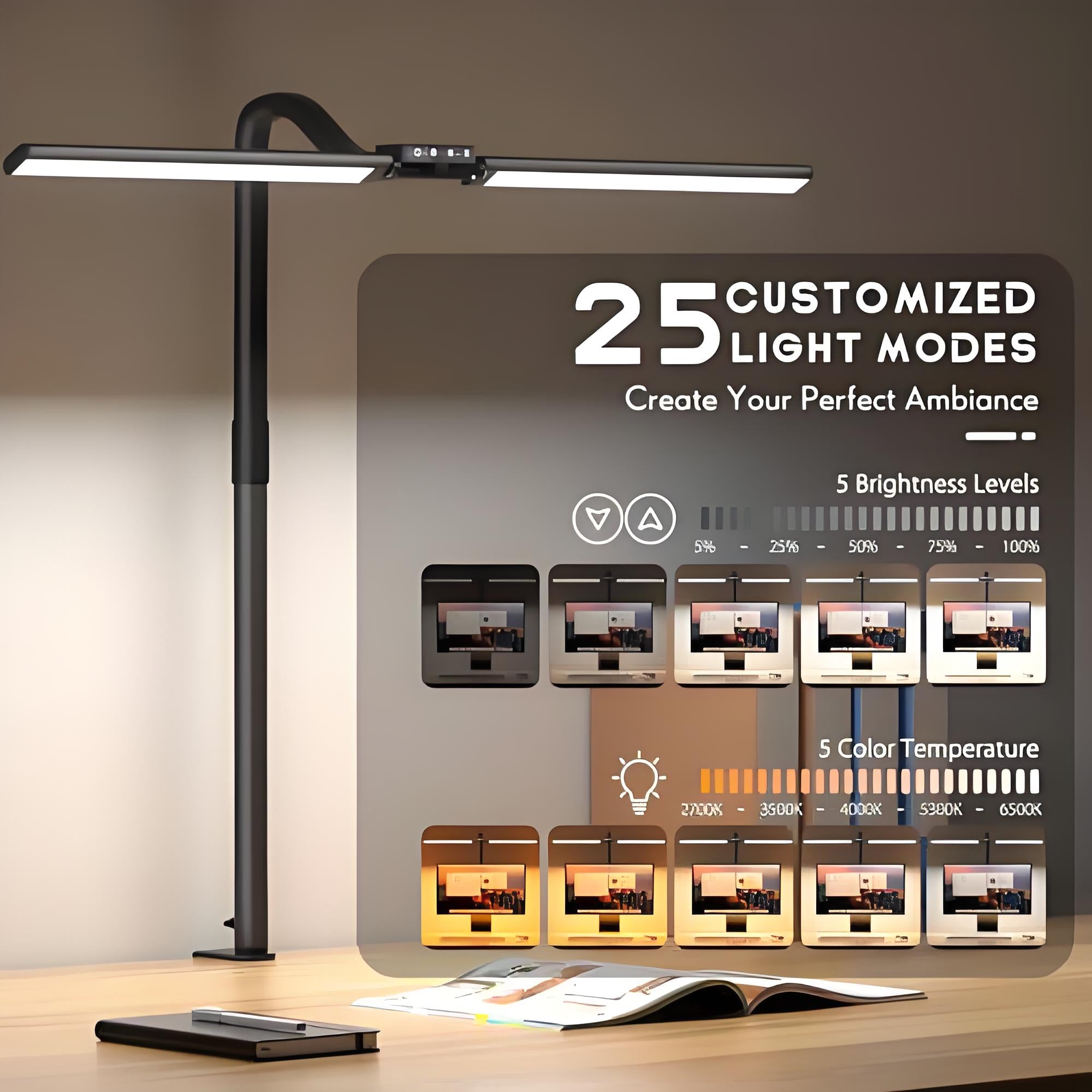 LED ScreenLinear Desk Fold Pro,Double Head Architect Desk Light with Clamp (30.7Inch)