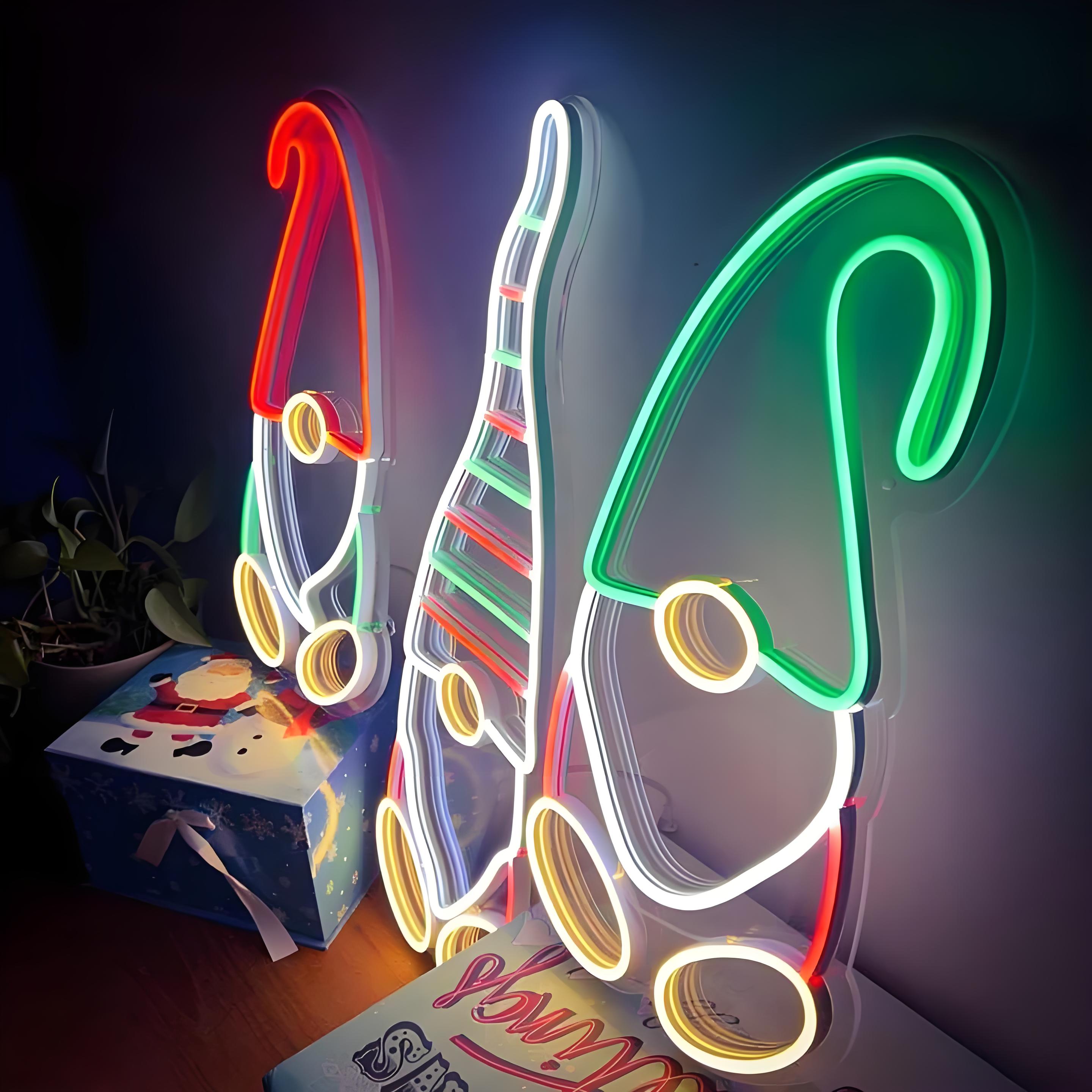 Merry Christmas Gnomes Neon Sign ¨C Whimsical Holiday Decor with Vibrant Neon Glow