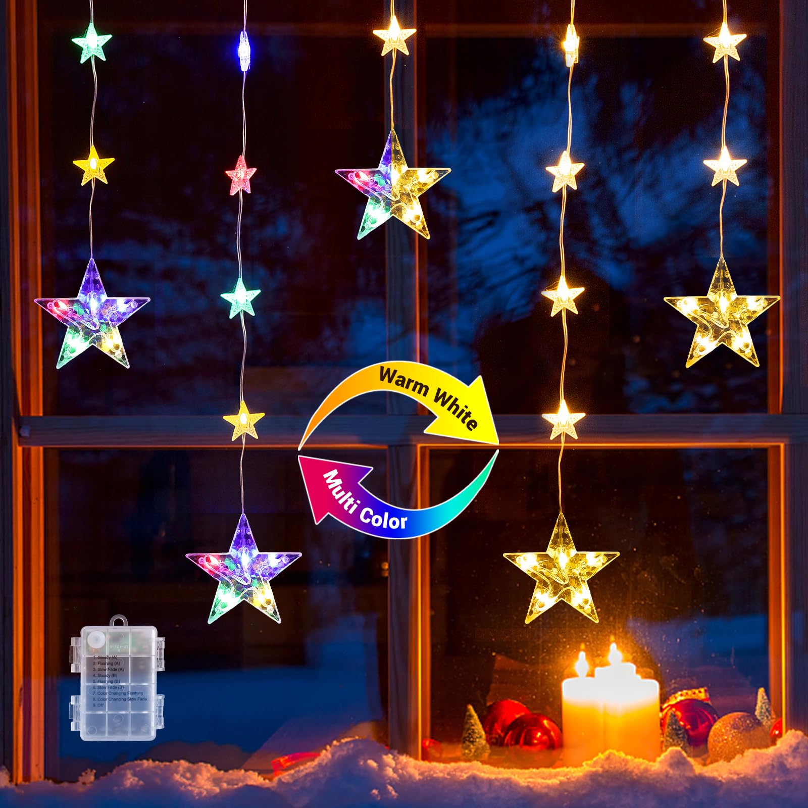 Quntis 32 Stars Star Lights – Color Changing Christmas Lights with 8 Modes, 52 LEDs for Dazzling Holiday & Xmas Decor