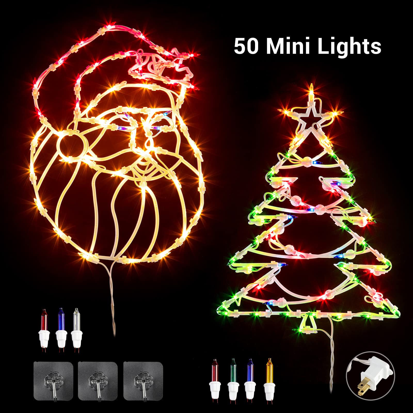 Quntis Santa Claus and Christmas Tree Tungsten Showcase Lights – Pack of 3, Festive Holiday Decor for Windows, Mantels, and Display