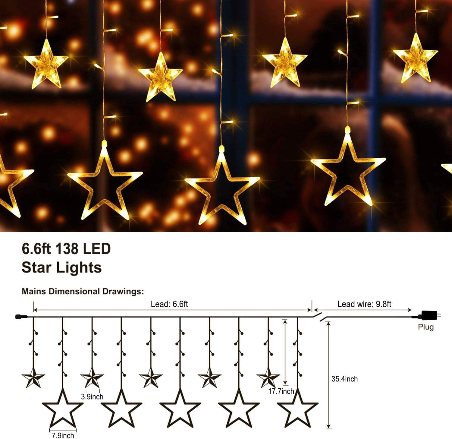 Quntis 138 LED 12-Star Multicolor Christmas Curtain Lights – Festive Starry Decor for Holiday & Xmas Decoration