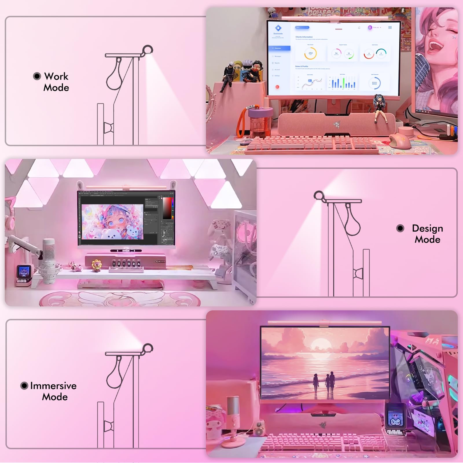 Quntis Pink Monitor Light Bar with Remote, Eye-Care No Glare, Space Saving Computer Desk Lamp As Gifts for Girls, Stepless Dimming, Modern Aesthetic Desk Light Bar for Home Office Gaming Reading(15.7Inch)