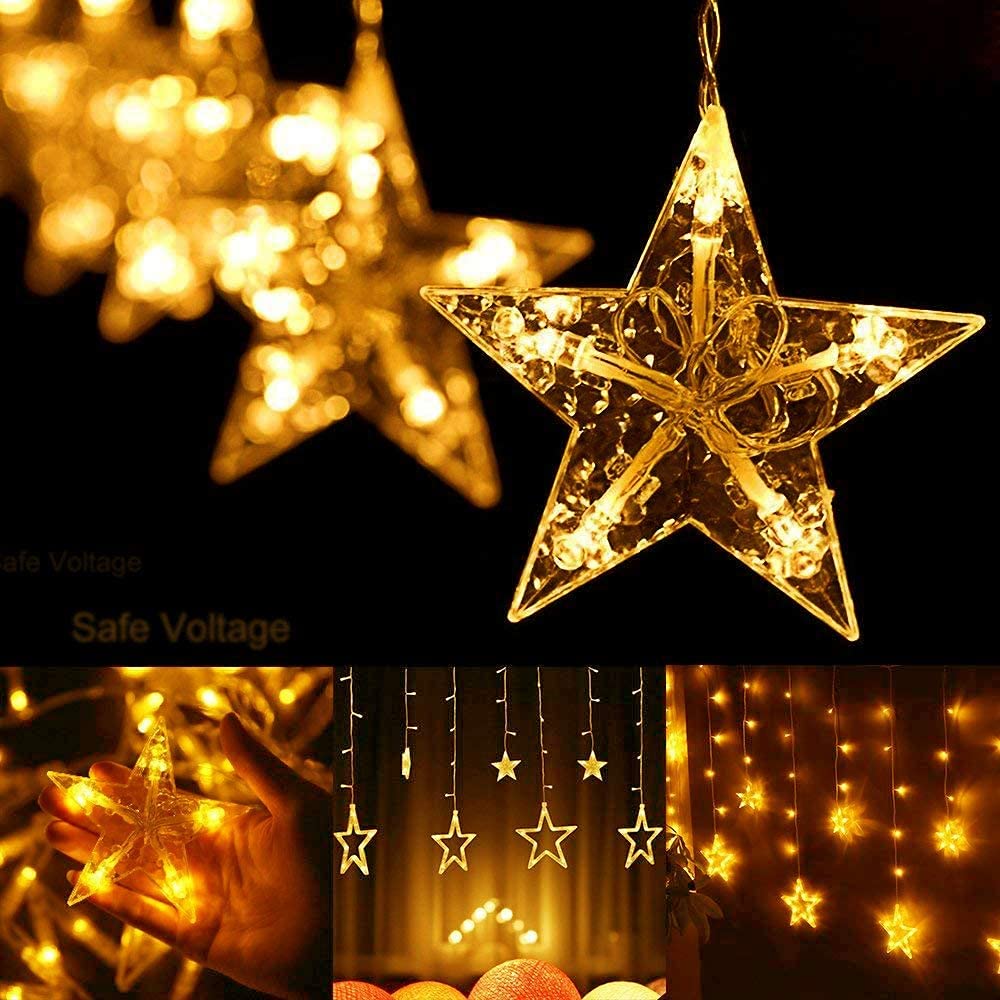 Quntis 138 LED 12-Star Multicolor Christmas Curtain Lights – Festive Starry Decor for Holiday & Xmas Decoration