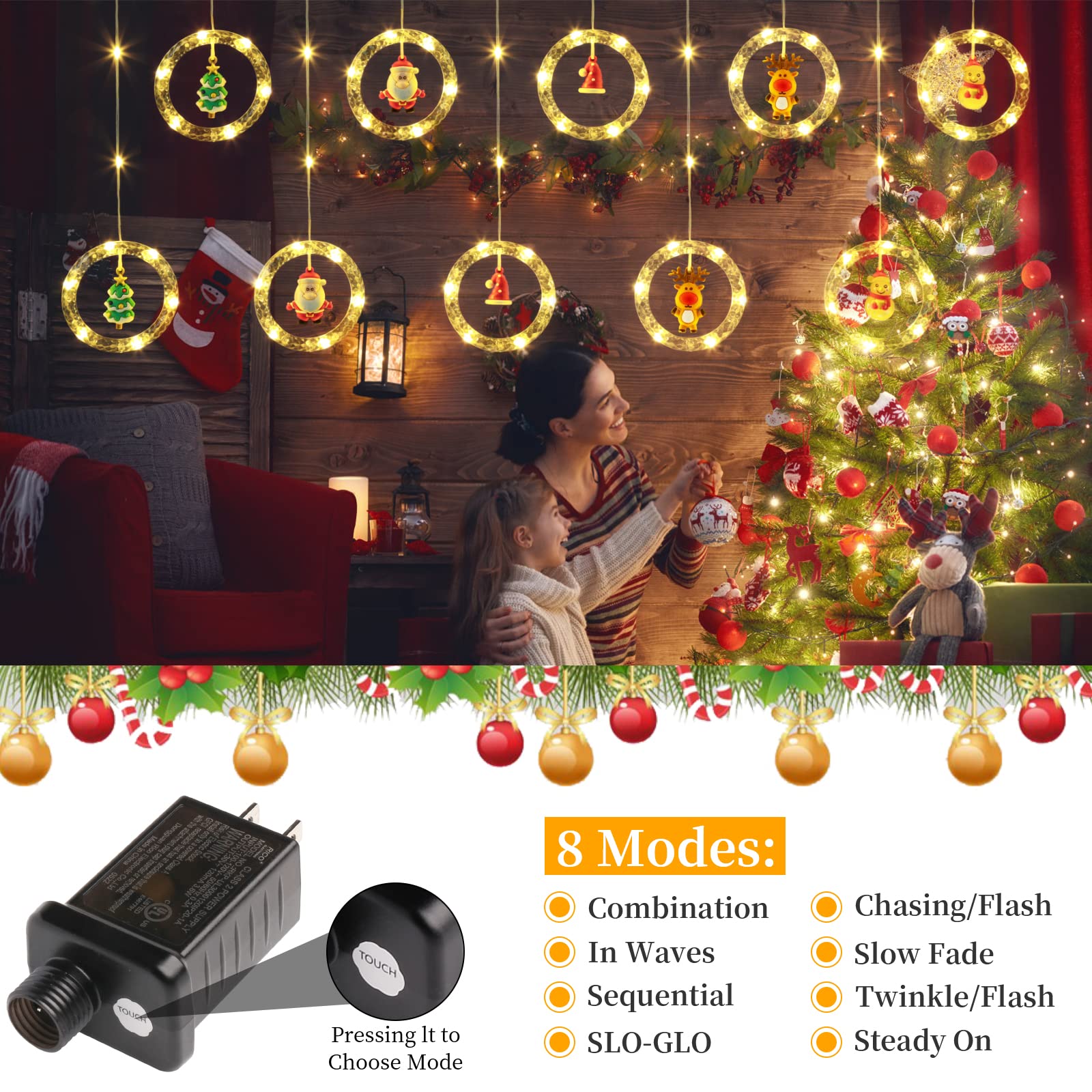 Quntis Christmas LED Curtain Lights ¨C 100 LEDs, 9.8FT x 2.3FT Christmas Window Lights with 8 Modes for Holiday & Xmas Decor