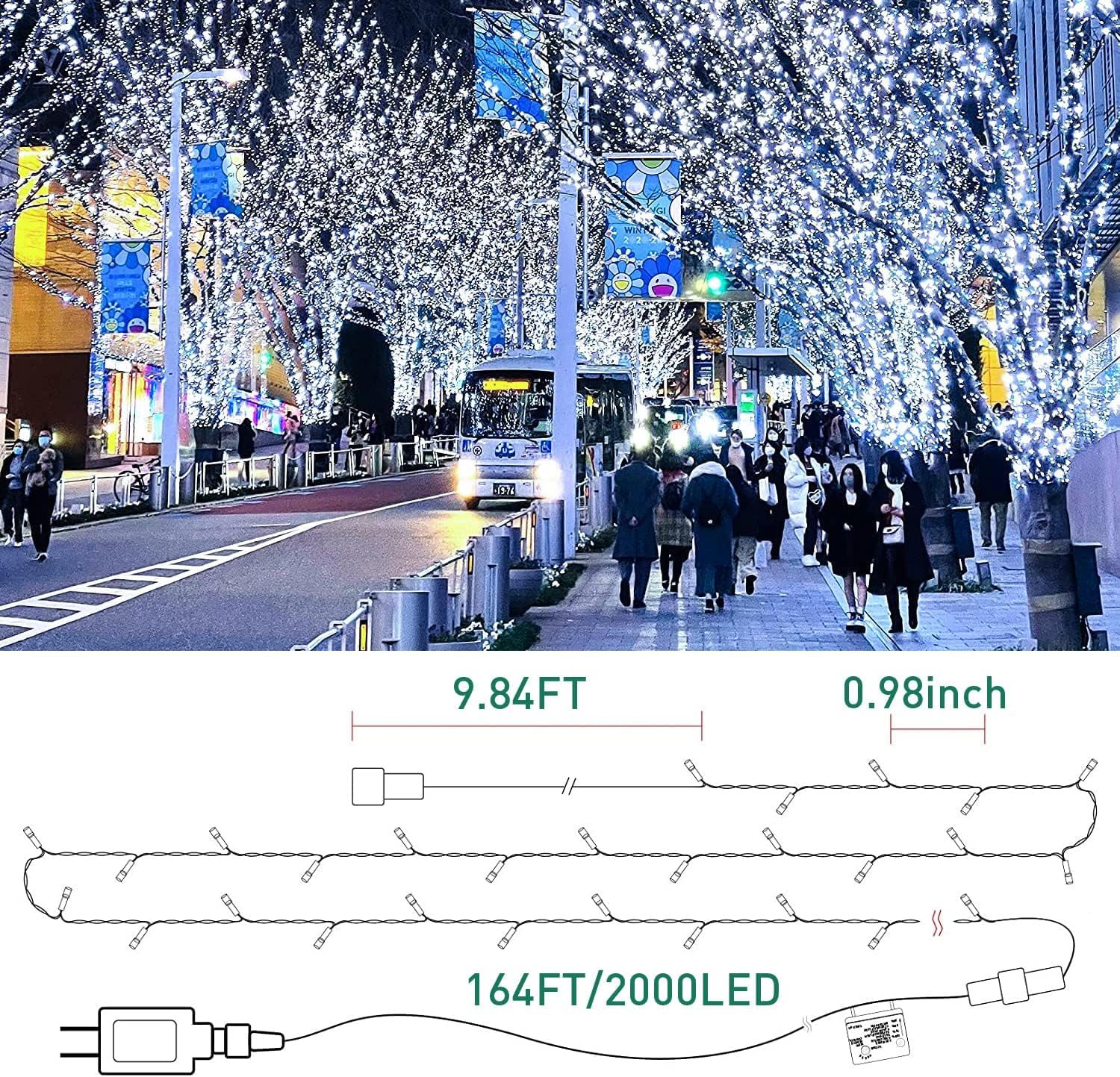 Quntis Christmas Cluster Outdoor White Tree Lights – 8 Modes Plug-In, Available in 2 Sizes for Holiday & Xmas Decor