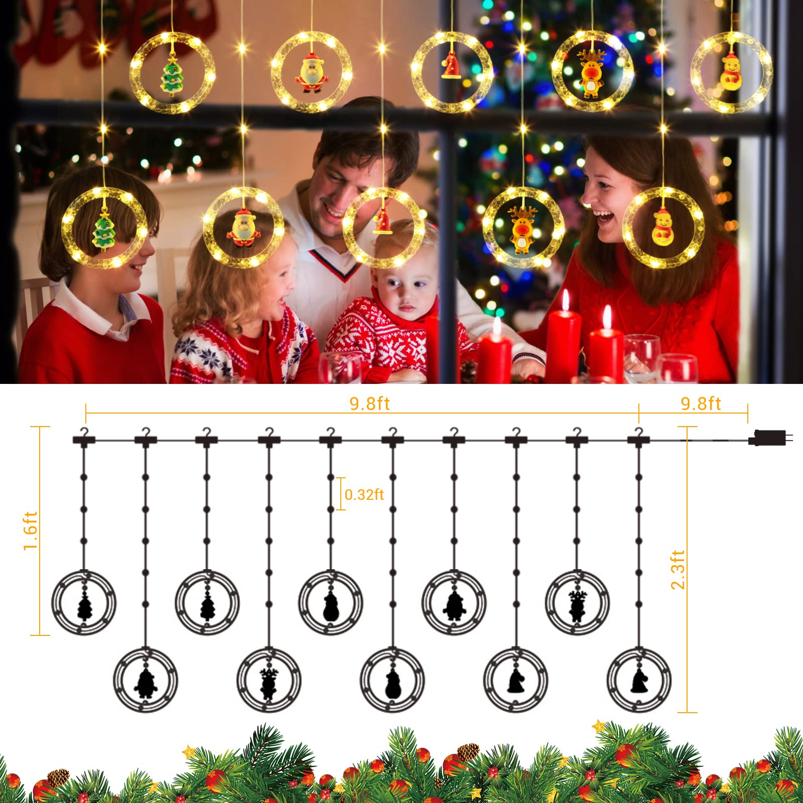 Quntis Christmas LED Curtain Lights ¨C 100 LEDs, 9.8FT x 2.3FT Christmas Window Lights with 8 Modes for Holiday & Xmas Decor