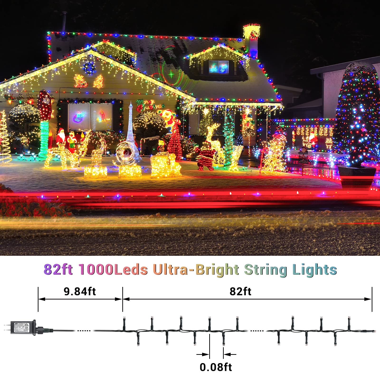 Quntis Christmas Cluster Outdoor Multicolor Tree Lights – 8 Modes Plug-In, Available in 2 Sizes for Holiday & Xmas Decor