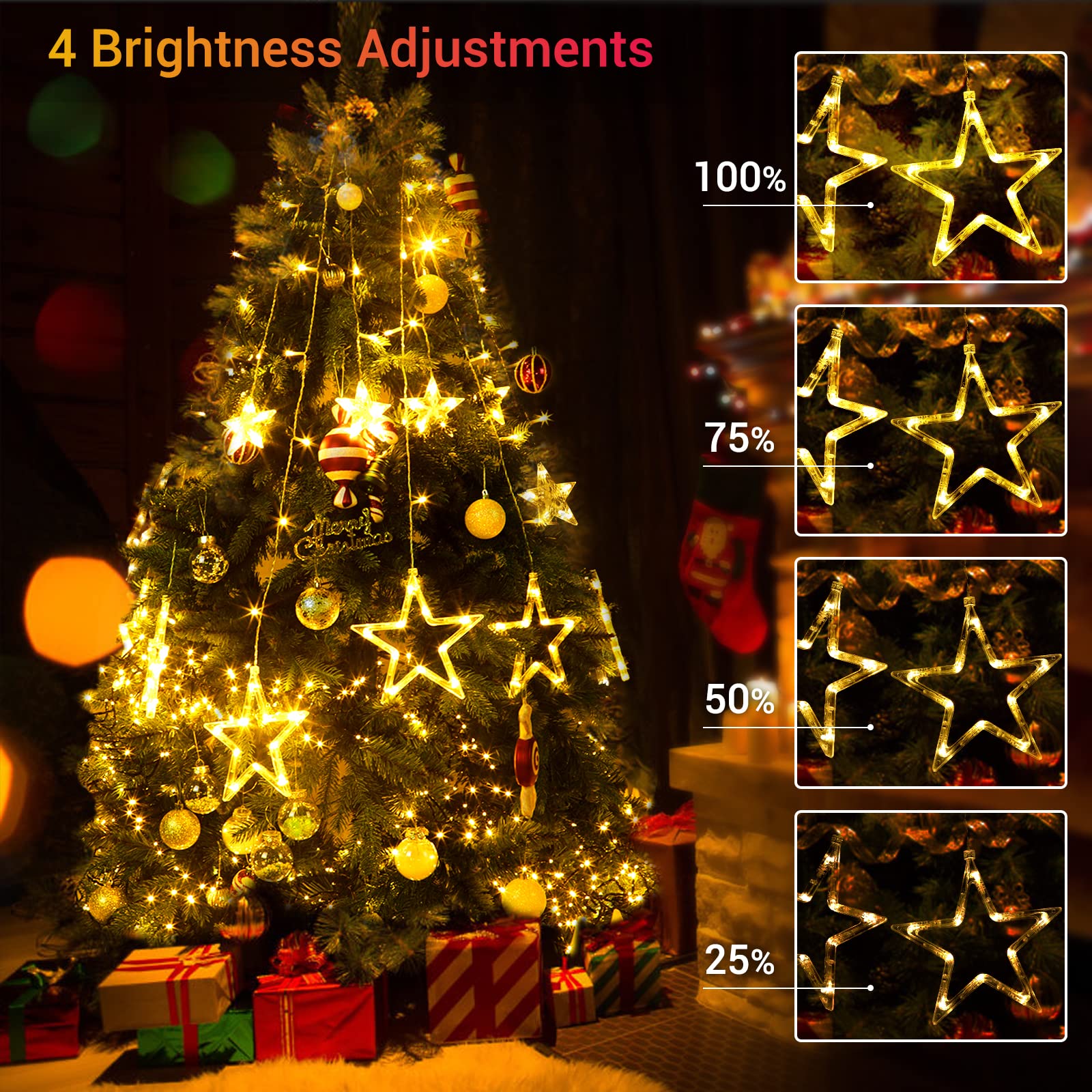 Quntis 138 LED 12-Star Multicolor Christmas Curtain Lights – Festive Starry Decor for Holiday & Xmas Decoration