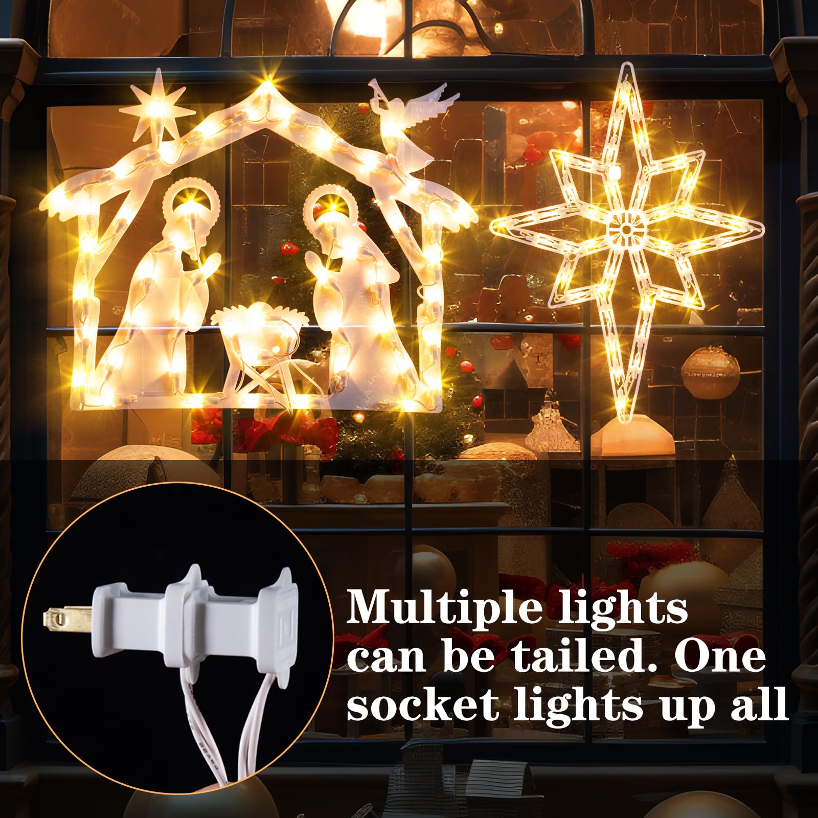 Quntis Christmas Window Lights – 2-Pack Nativity Scene & Bethlehem Star, Lighted Decorations for Window, Wall & Holiday Decor