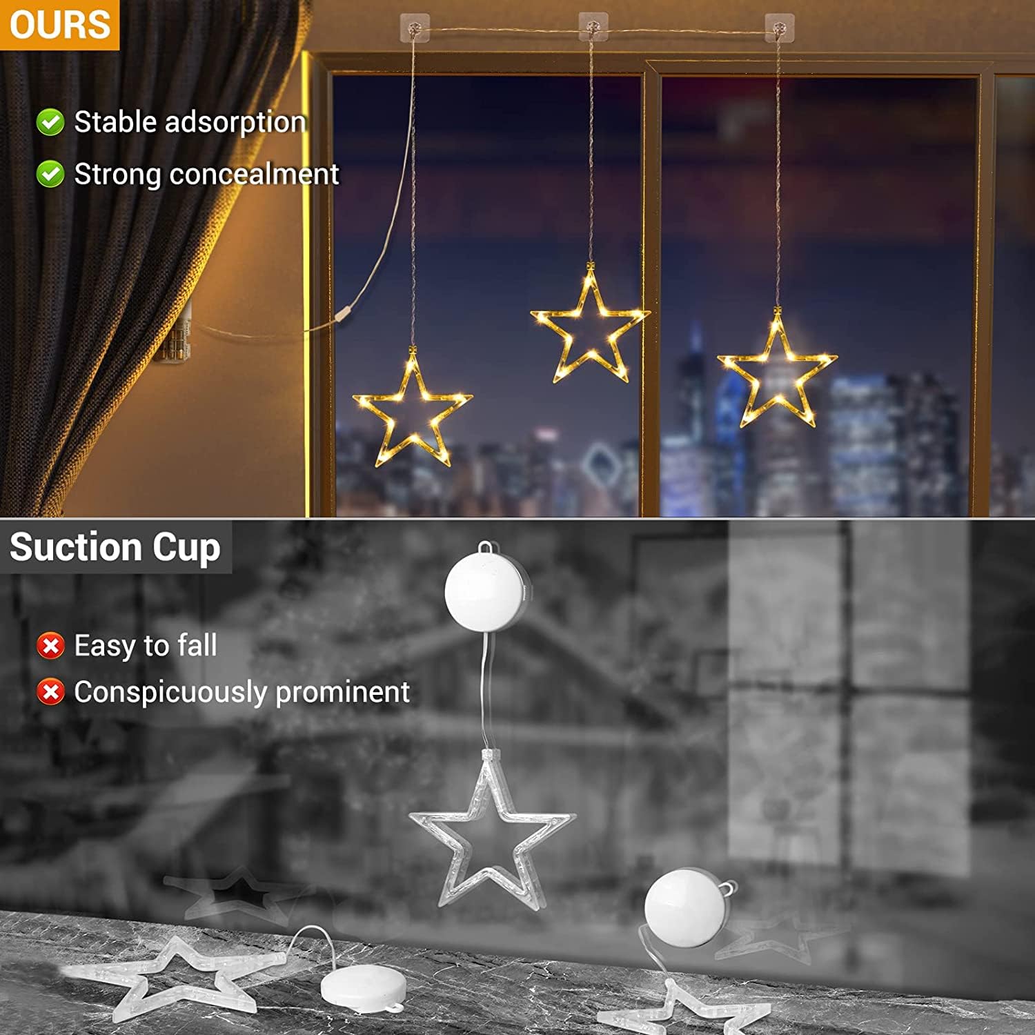 Quntis Christmas Window Lights – Plug-In String Lights with 8 Flashing Modes for Festive Holiday & Xmas Decor