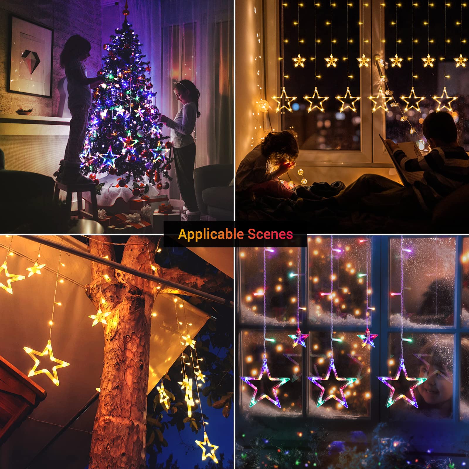 Quntis 138 LED 12-Star Multicolor Christmas Curtain Lights – Festive Starry Decor for Holiday & Xmas Decoration