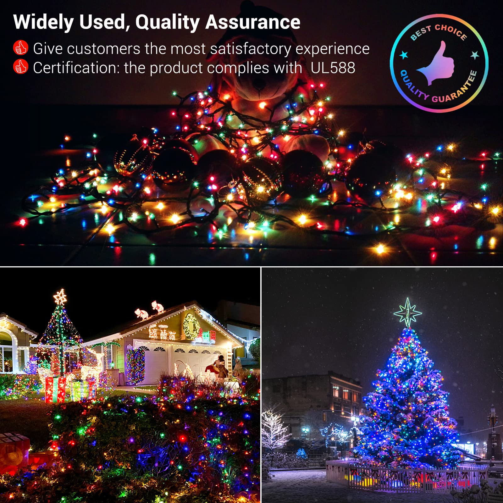 Quntis Christmas Cluster Outdoor Multicolor Tree Lights – 8 Modes Plug-In, Available in 2 Sizes for Holiday & Xmas Decor