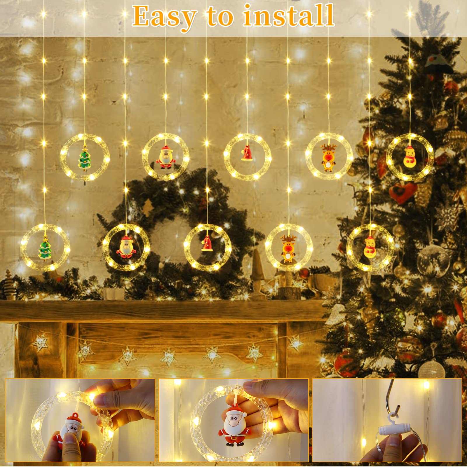 Quntis Christmas LED Curtain Lights ¨C 100 LEDs, 9.8FT x 2.3FT Christmas Window Lights with 8 Modes for Holiday & Xmas Decor