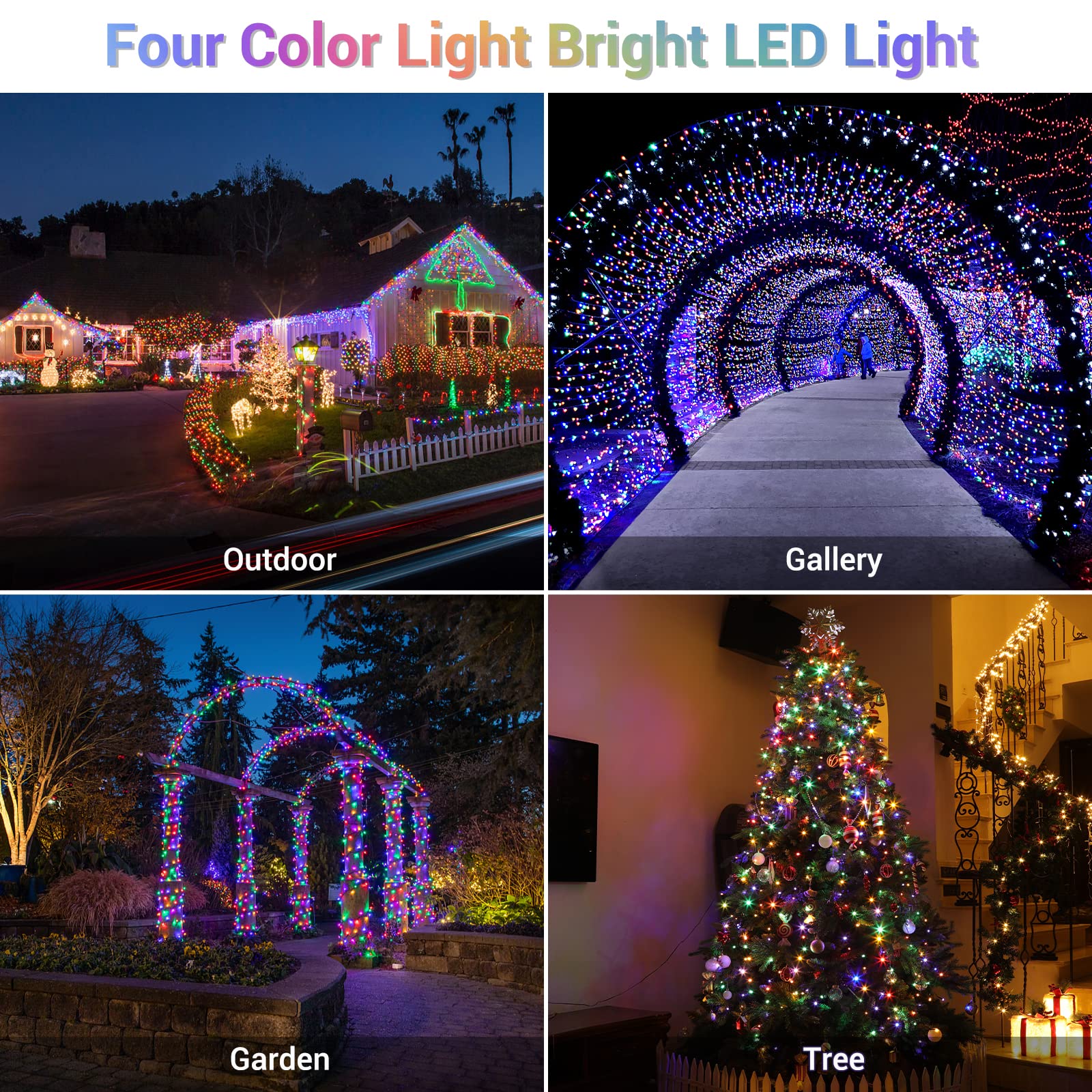 Quntis Christmas Cluster Outdoor Multicolor Tree Lights – 8 Modes Plug-In, Available in 2 Sizes for Holiday & Xmas Decor