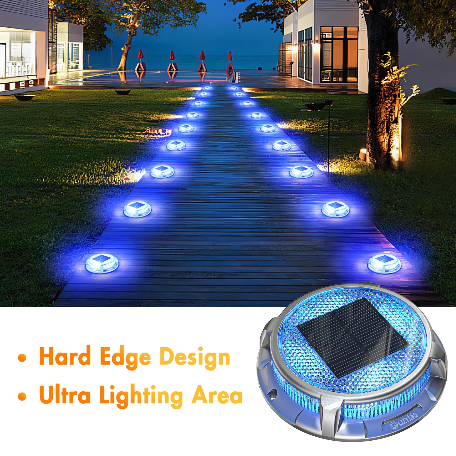 Solar Deck Lights, 3 Colors in 1 Solar Lights Outdoor, IP68 Waterproof Solar Dock Lights with Ground Spikes, Wide Illumination Range Driveway Lights for Garden Stair Path Walkway