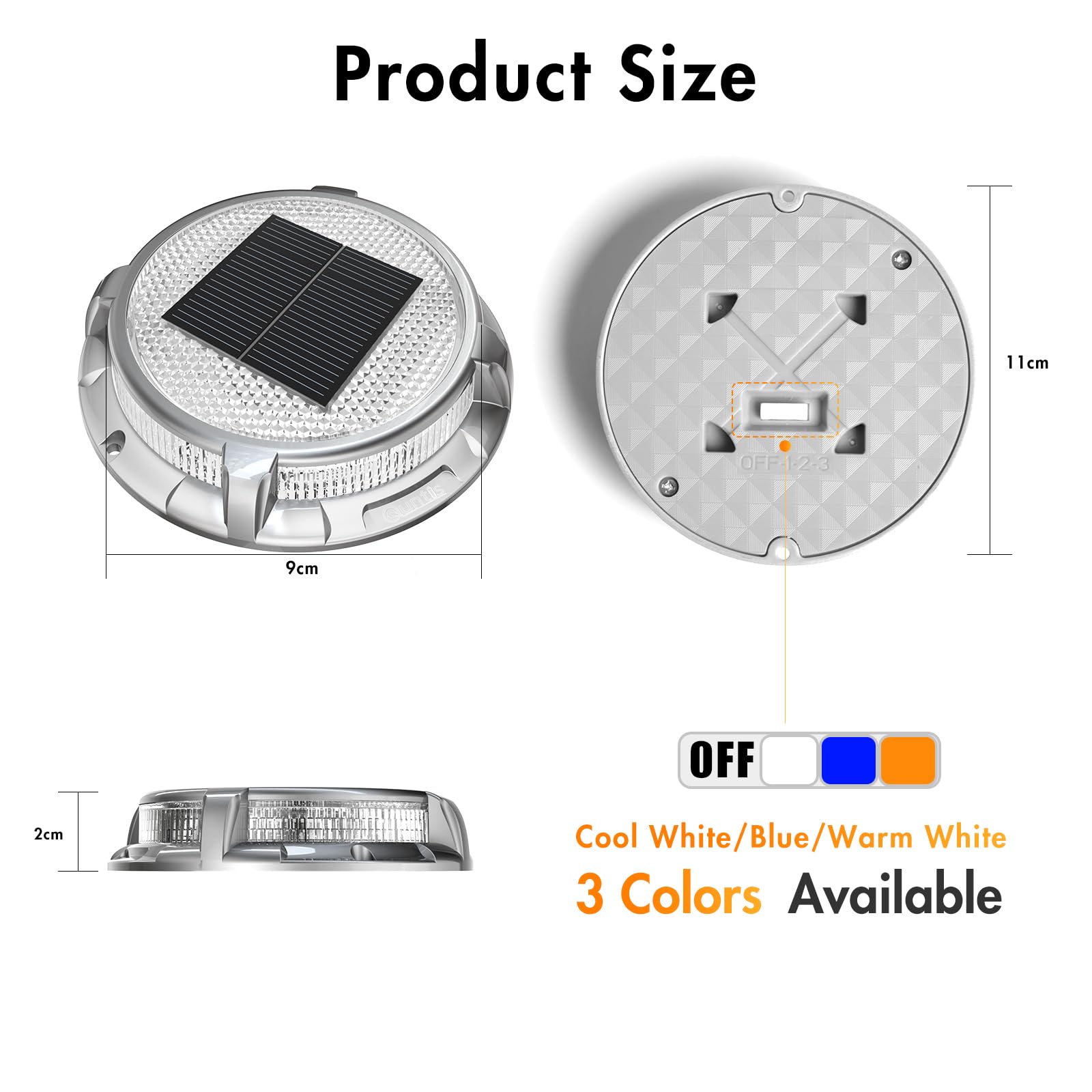 Solar Deck Lights, 3 Colors in 1 Solar Lights Outdoor, IP68 Waterproof Solar Dock Lights with Ground Spikes, Wide Illumination Range Driveway Lights for Garden Stair Path Walkway