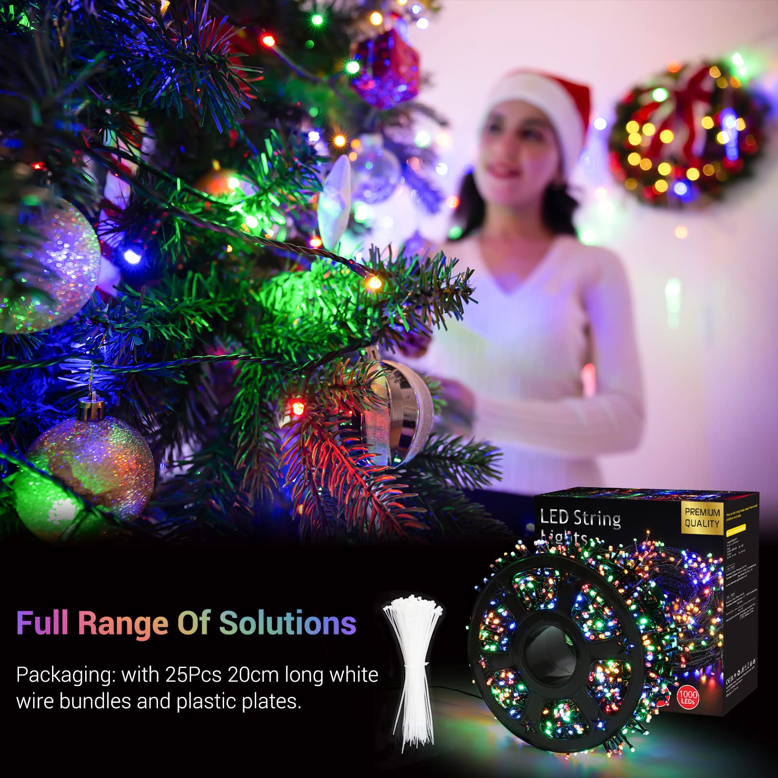 Quntis Christmas Cluster Outdoor Multicolor Tree Lights – 8 Modes Plug-In, Available in 2 Sizes for Holiday & Xmas Decor