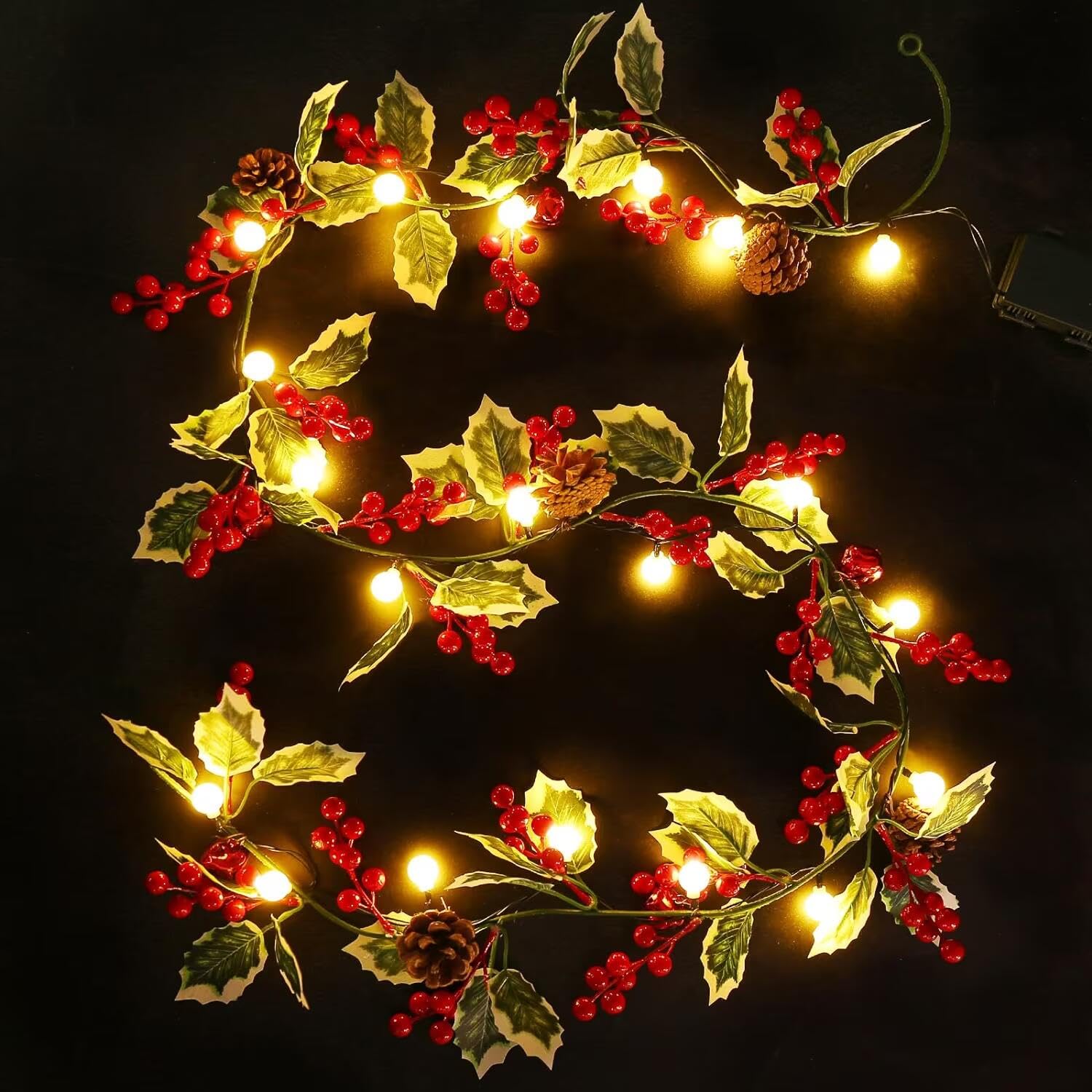 2 Pack 1.8M Christmas Red Berries Garland with 40 LEDs – Versatile 8 Lighting Modes for Stunning Christmas Lights Decor, Perfect for Festive Holiday Arrangements.