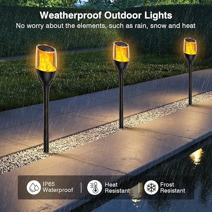 Solar Outdoor Lights,Taller Solar Torch Lights with Flickering Flame, Waterproof Solar Garden Pathway Lights, Flame Torches for Outside