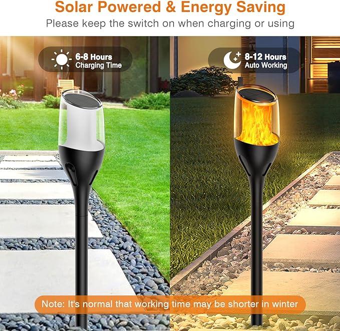 Solar Outdoor Lights,Taller Solar Torch Lights with Flickering Flame, Waterproof Solar Garden Pathway Lights, Flame Torches for Outside