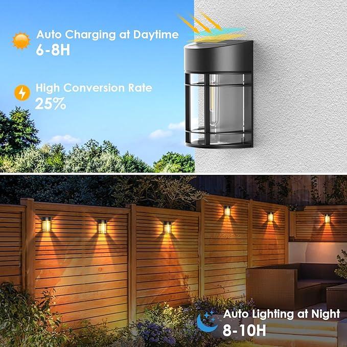 Solar Fence Lights, LED Solar Outdoor Lights Waterproof Solar Deck Lights Patio Decor for Outside Yard Porch Driveway