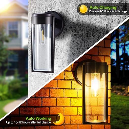 Solar Wall Lights Solar Powered Deck Light, Auto On/Off Waterproof Solar Outdoor Lights Wall Mount Solar Decorative Lights for Wall Fence Patio Post Yard Porch