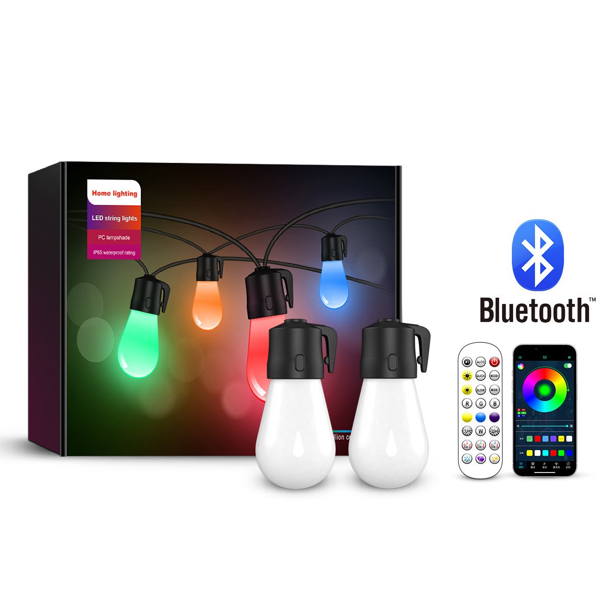 Outdoor String Lights, Color Changing festoon lights outdoor  Bluetooth Garden String Lights, App Control, Ideal for Camper Decor, Party, Patio,Backyard