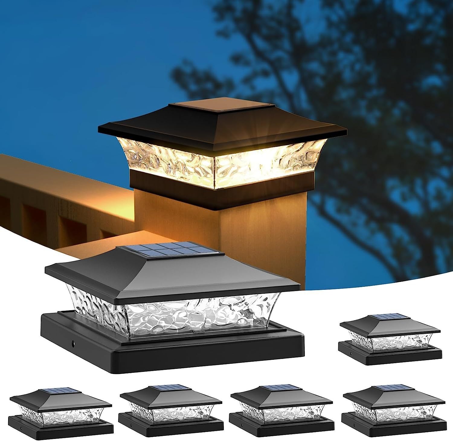 Solar Post Lights Outdoor LED Lighting Solar Deck Cap Lights Two Light Modes Suitable for 3.5-5.5 Wooden Posts