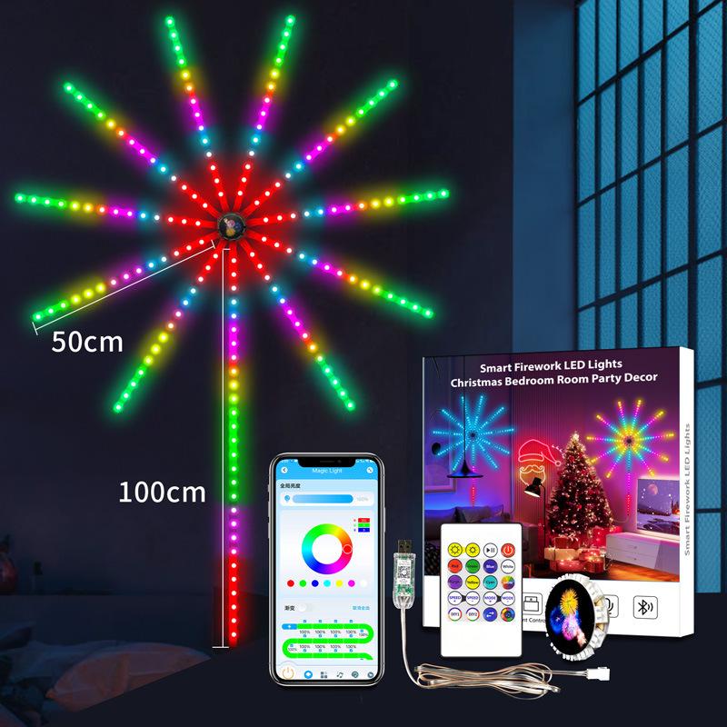 Smart Firework Led Strip Lights Indoor, Led Fireworks Lights Music/Mic Sync with Firework Launch Effect Remote & APP Control, RGB Color Changing Led Strip Lights for Room Party Decor