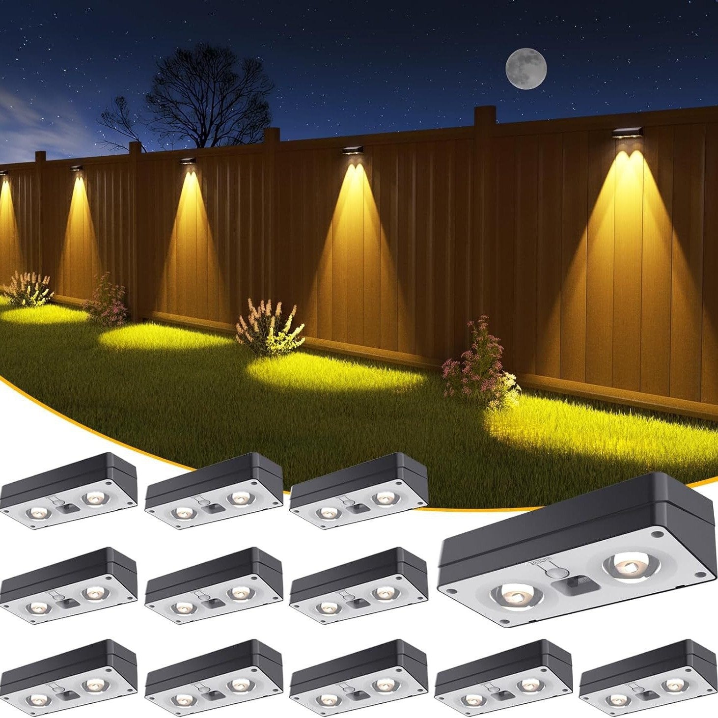 Solar Fence Lights with 12 Modes RGB Color Glow LED Solar Lights Outdoor Waterproof, Solar Lights for Patio, Backyard, Deck, Fence