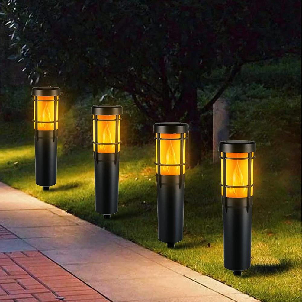 Solar Pathway Lights Outdoor, with Flickering Flame and RGB Color Changing, LED Solar Outdoor Lights for Yard, Garden, Pathway, Lawn - IP65 Waterproof