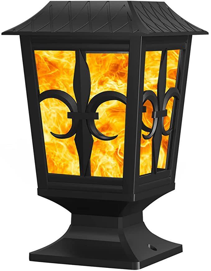 Solar Post Lights Realistic Flickering Flames IP65 Waterproof Easy Installation 4 Pack