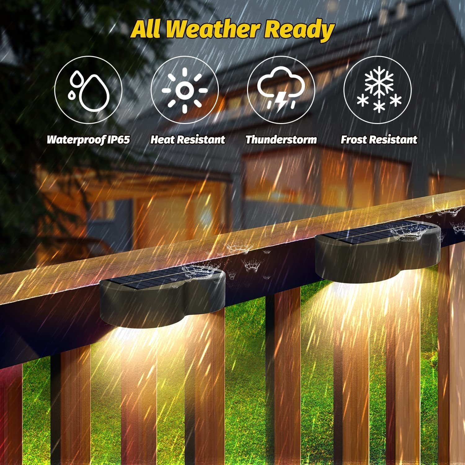 Solar Fence Lights  Outdoor Wall Lights Waterproof IP65, Warm White & RGB 8 Specific Fixed Colors for Fence Wall Step Deck Patio