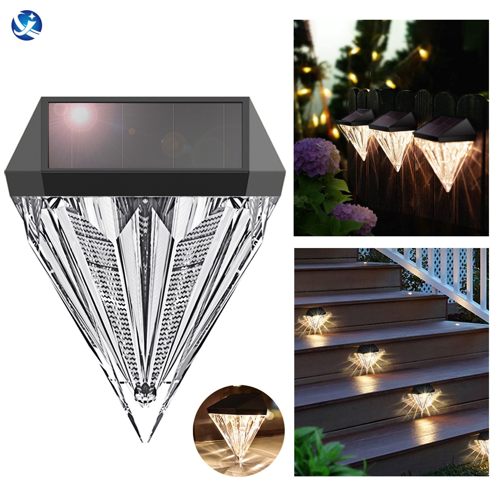 Solar Fence Lights Diamond, Deck Lights Outdoor Waterproof Step Lights Solar Powered for Garden Yard Patio Stair, Wall Mount