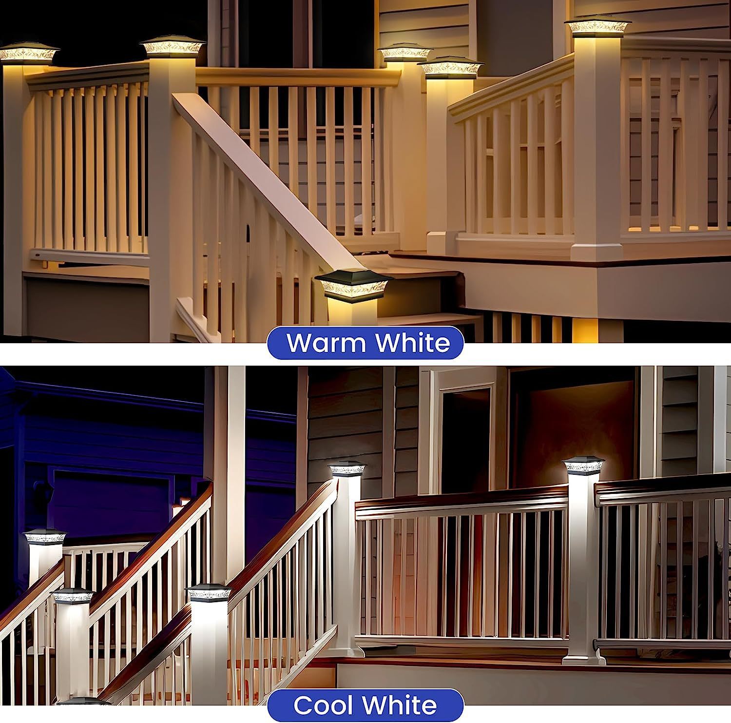 Solar Post Lights Outdoor LED Lighting Solar Deck Cap Lights Two Light Modes Suitable for 3.5-5.5 Wooden Posts