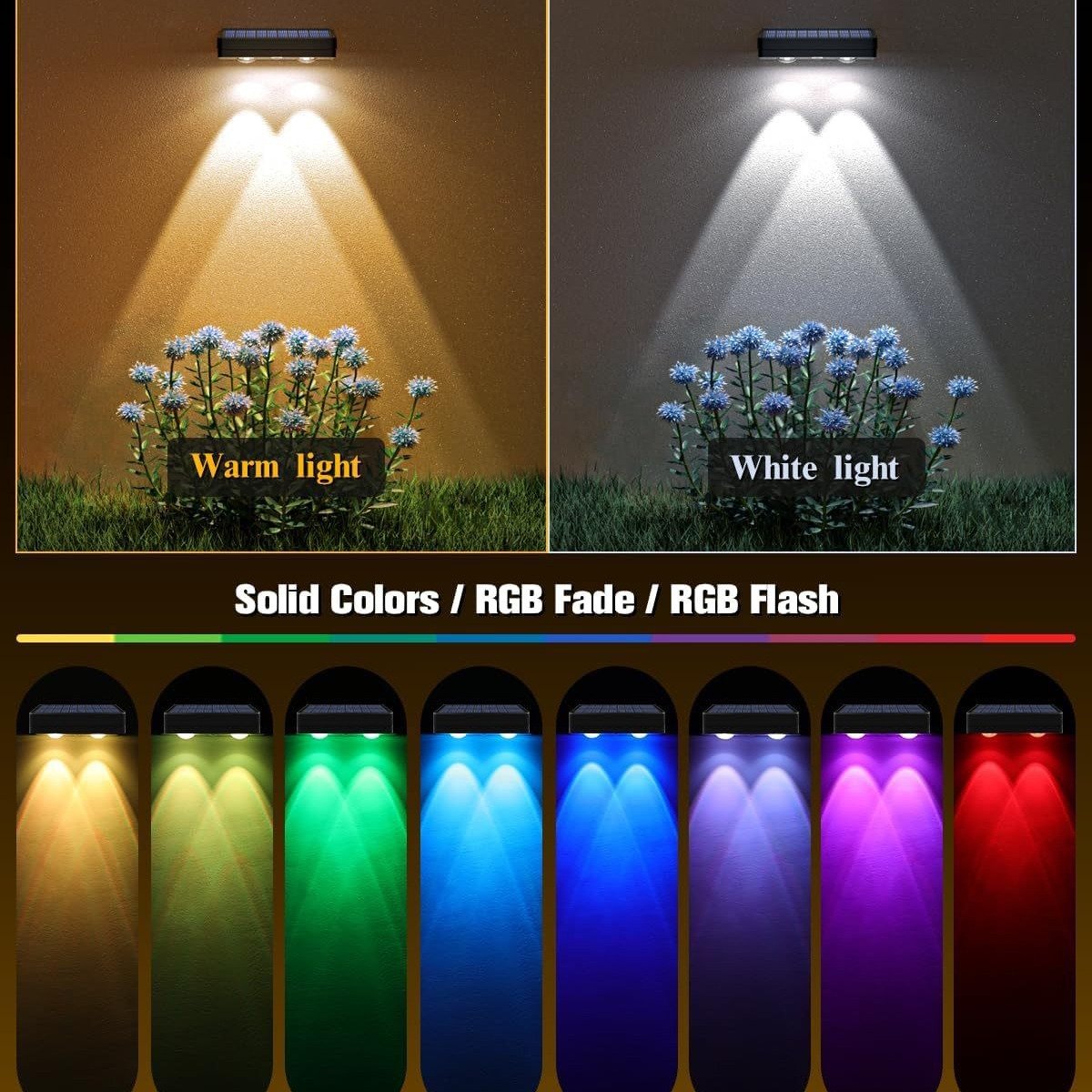 Solar Fence Lights with 12 Modes RGB Color Glow LED Solar Lights Outdoor Waterproof, Solar Lights for Patio, Backyard, Deck, Fence