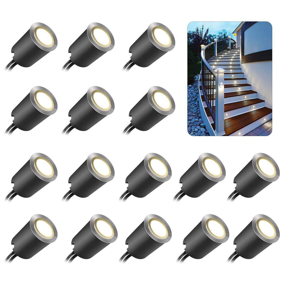16 Pack Led recessed step light  In Ground Outdoor LED solar step Lights IP67 Waterproof,10V Low Voltage for Garden,Yard Stair,Patio,Floor,Kitchen Decoration