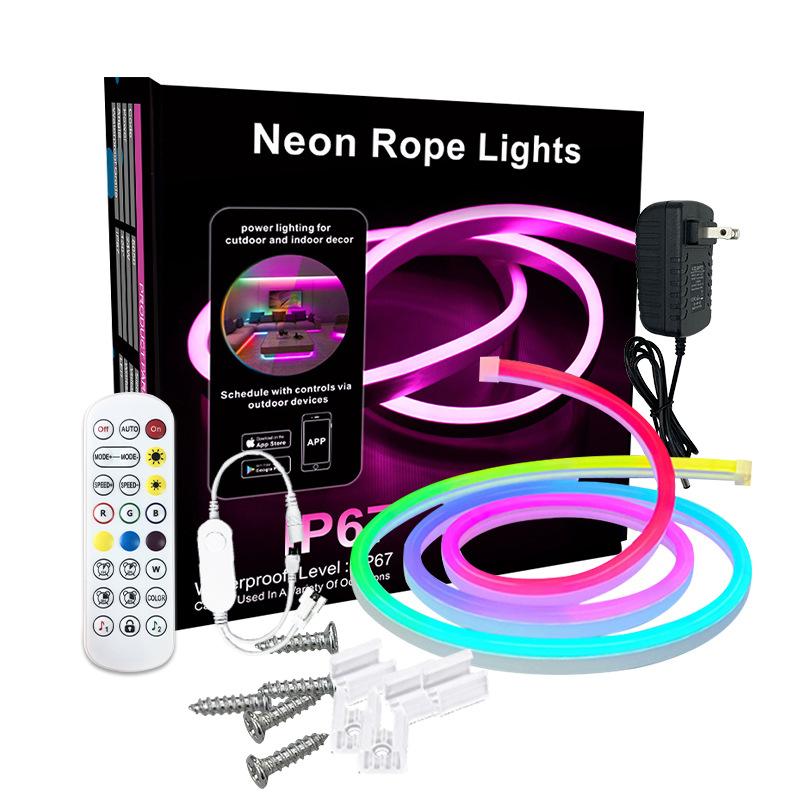 Neon LED Strip Light,RGB+IC LED Flexible Rope Light with Remote & APP & Voice Control, IP65 Waterproof, Indoors Outdoors Decor