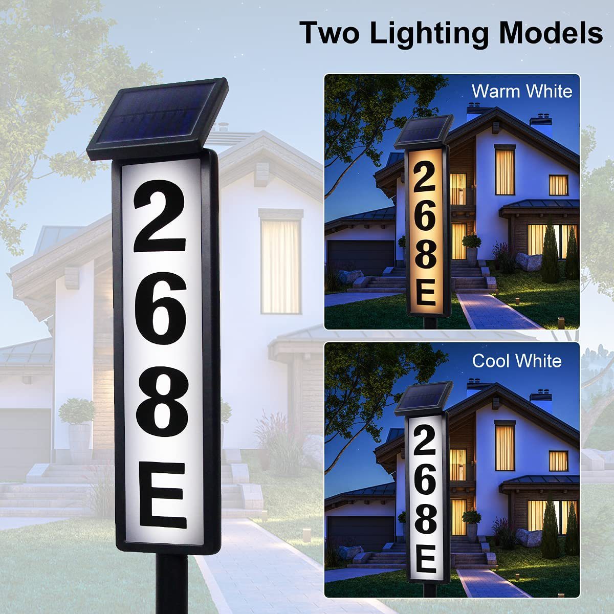 Solar Address Plaque with LED House Numbers, Driveway Marker and Street Sign, Outdoor Yard Decoration with Stake (35 Inches )